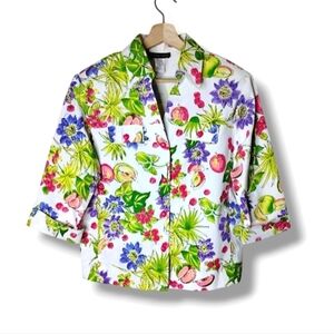 AJ Clothing Company Miami Fruit & Floral Print Jacket Strawberry Buttons Size M